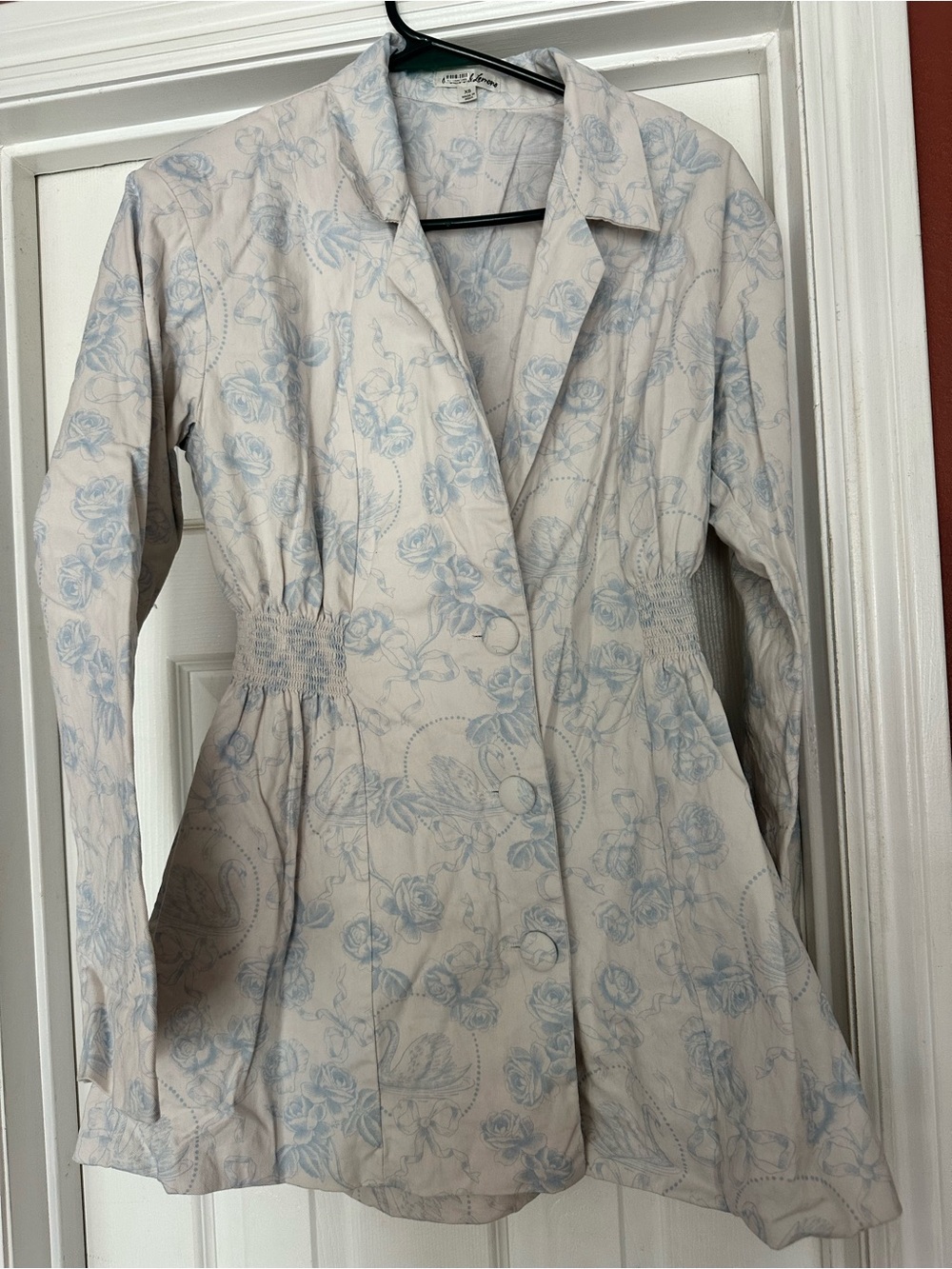 For Love & Lemons Pale Blue and Ivory Mini Blazer Dress - Picture 4 of 6